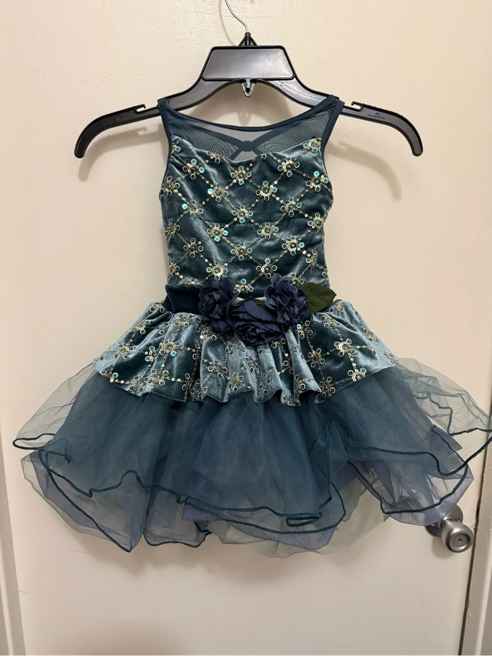 Teal Floral Velvet and Tulle Girls' Costume/ Recital Dress
